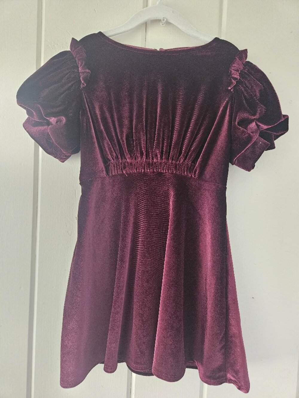 Zara Kids Sparkly Velvet Dress Burgundy Puff Sleeve 6 Holiday Party